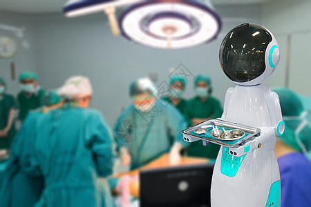 医疗机器人将医疗设备机器人技术送入医院治疗手术减肥药智力情况科学房间工具自动化诊所机械臂背景