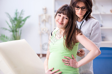 定期检查的孕妇看诊医生 对孕妇进行定期检查父母女性肚子诊所妇科医生病人咨询治疗保健母性婴儿高清图片素材