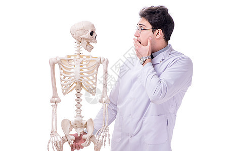 年轻医生 骨架被白白孤立病人治疗师骨科演讲骨骼诊所教育学习卫生保健图片