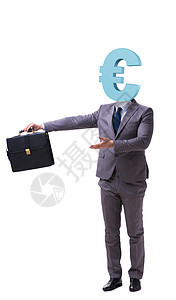 用欧元标牌代替头部的商务人士薪水债务订金兴趣银行业货币外汇储蓄会计通货膨胀图片