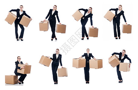 带白纸箱的女商务人士服务店铺女性送货办公室纸盒货物运输商业货运图片