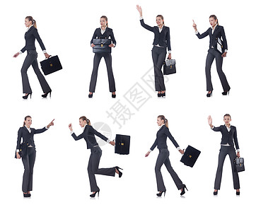 女性商业妇女孤立在白人上办公室公文包姿势人士老板代码学生收藏套装商务图片
