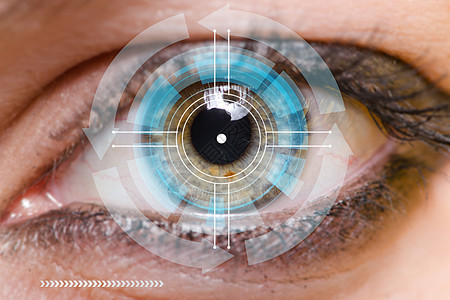 植入人类眼睛的传感器概念电脑科幻扫描器创新鉴别验证电子人机器人技术视网膜图片