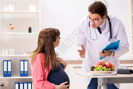 孕妇到访医生 讨论健康饮食问题考试病人诊所检查卫生男人母亲写作母性访问图片