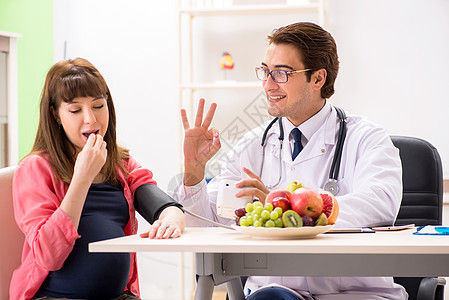 孕妇到访医生 讨论健康饮食问题饮食测量药品男人考试妇科医生维生素女士病人检查图片