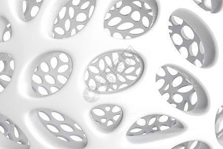 有机瓷洞材料 装饰背景 3D铸造曲线白色渲染圆形孔径多边形网格多孔圆圈图片