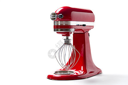 红色厨房搅拌器在白色背景和复制空间上图片