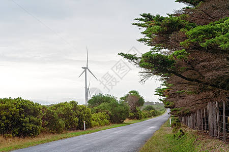 长路旁的风力涡轮车图片