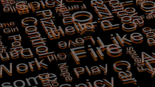 深黑背景上的壁纸橙色玻璃文本随机单词 字母字典3d抽象化图解孤立的雨图片
