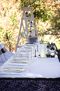 婚宴招待会设置为装饰主题环境派对玻璃用餐桌布餐巾盘子婚礼宴会接待图片