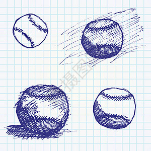 纸笔笔记本上的棒球篮球草图素描绘画钢笔手绘墨水插图涂鸦卡通片白色床单背景图片