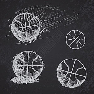 黑板上的篮球球草图游戏白色草图卡通片背景木板运动粉笔圆圈手绘图片