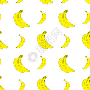 手画草图香蕉矢量插图的无缝型式水果背景食物产品手绘果汁甜点包装涂鸦墙纸早餐绘画图片