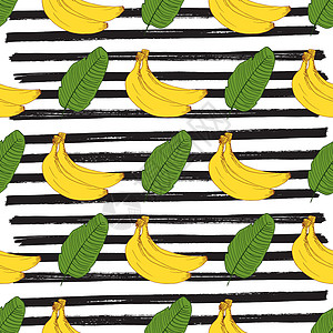 香蕉手画草图 条纹无缝模式 矢量说明甜点水果植物饮食季节插图小吃产品打印手绘图片