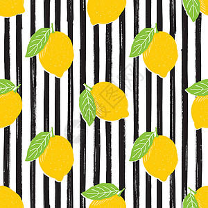 Lemon手画的草图 条纹无缝模式 矢量说明叶子剪贴簿食物柠檬美食墙纸甜点植物热带水果图片
