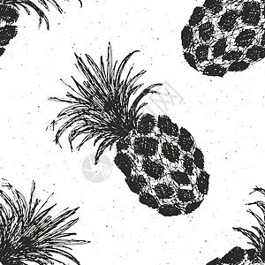 菠萝手绘制无缝图案 水果背景矢量插图打印异国墙纸市场草图食物情调石榴墨水叶子图片