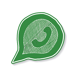 微信朋友圈界面在语言泡沫手画图标中的绿色手机听筒 在白色背景中孤立的矢量插图按钮社区讲话电话拨号网站手绘怎么回事互联网讨论背景