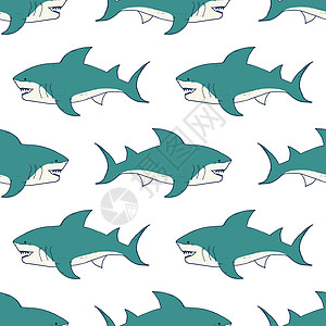 鲨鱼无缝模式 手画图纸涂鸦鲨鱼 矢量插图墙纸海洋球座潜水海浪动物包装剪贴簿游泳捕食者图片