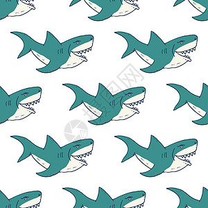 鲨鱼无缝模式 手画图纸涂鸦鲨鱼 矢量插图危险球座打印游泳海洋绘画墙纸攻击卡通片草图图片