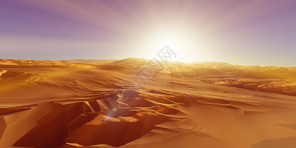 在沙漠的沙丘日落  3d 渲染海浪蓝色天空旅行地形地平线太阳阳光冒险观光图片