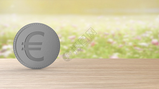 灰色银欧元硬币隔离在鲜花背景的模糊领域 3d 渲染孤立的插图 商业 管理 风险 金钱 现金 增长 银行 银行 金融 符号图片