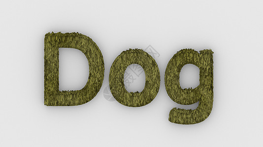 狗白色背景上的 3d 字黄色 呈现毛茸茸的字母 宠物毛皮 宠物店 宠物屋 宠物护理标志设计模板 兽医诊所动物收容所无家可归者插图图片