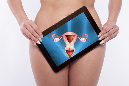 妇女用平板电脑筛选生殖器官 以检查其生殖器官图片