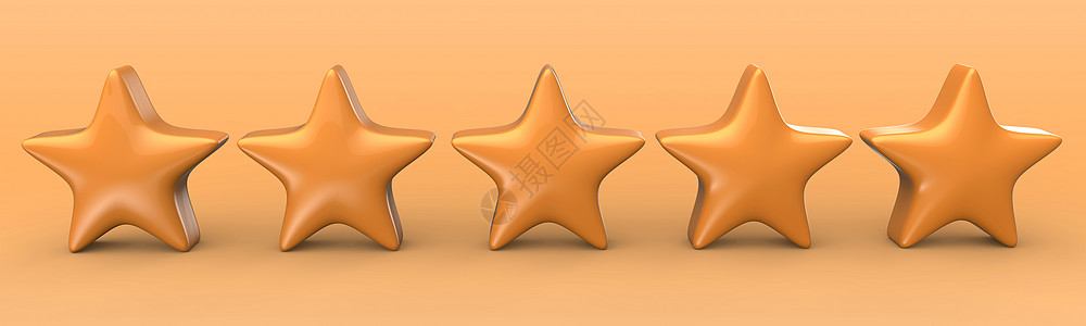 3d 五颗橙色恒星在彩色背景上 金星的出品和插图用于溢价审查酒店商业辉光班级横幅庆典金子艺术橙子质量图片