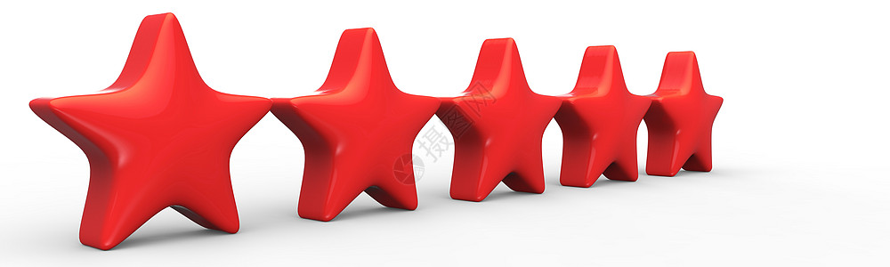 3d 五颗红星在彩色背景上 金星的显示和插图用于溢价审查评分红色白色商业问候语优胜者礼物庆典酒店横幅图片