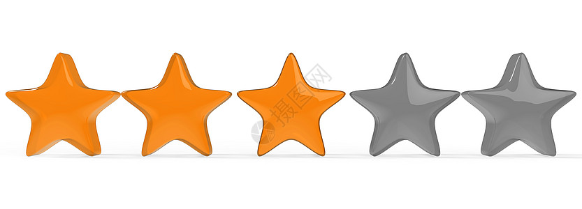 3d 三颗橙色恒星在彩色背景上 金星的出品和插图用于溢价审查艺术横幅橙子贵宾问候语辉光质量礼物白色奢华图片