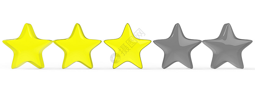 3d 三颗黄色三星在彩色背景上 金星的显示和插图供溢价审查金子贵宾速度优胜者礼物酒店白色横幅商业问候语图片