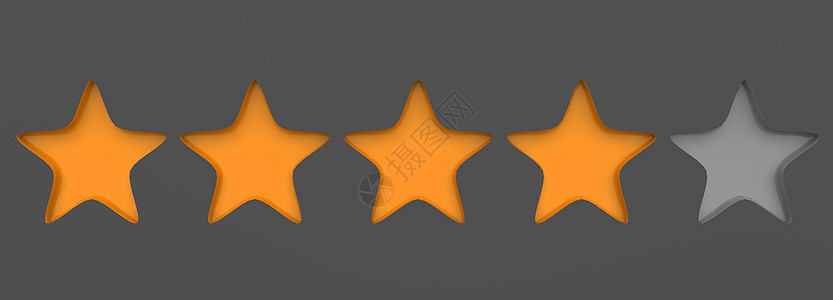3d 四颗橙色恒星在彩色背景上 金星的出品和插图用于溢价审查酒店质量评分金子艺术庆典速度问候语贵宾橙子图片
