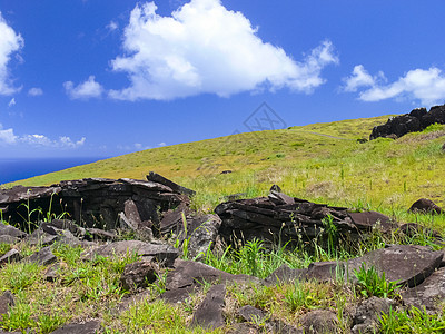 塔希莱石 是复活节岛雕像的制作材料之一火山纪念碑天空摩艾数字纹理背景岩石风景陨石图片