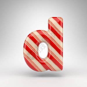 白色背景上的字母 D 小写 带有红色和白色线条的糖果手杖 3D 字母图片