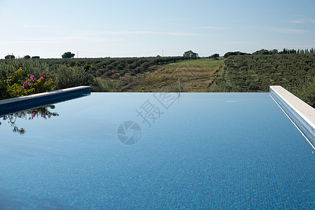 在意大利西西西里岛Selinunte酒田的豪华度假胜地 在葡萄园的无穷池塘中观红田农家乐山脉甲板闲暇奢华蓝色蓝天夫妻游泳日光图片