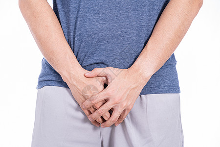 男人手握着他的裤带 孤立的白色背景 医疗 为广告概念提供保健病理考试刺激皮肤科形态学实验室治疗医生细菌学病菌图片