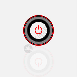 风格的电源按钮 背景为黑白色和灰色 特写按钮包含在红色圆圈和红色霓虹灯圆中背景图片