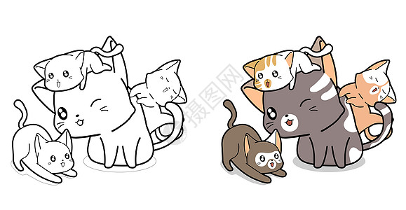 孩子的家庭猫卡通着色页图片