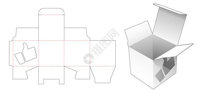 带有喜欢图标形状的 windpw 模切模板的方形包装盒图片