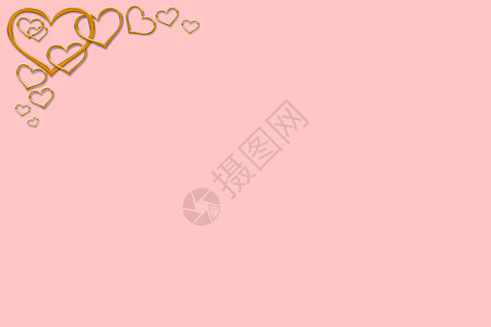 情人节贺卡 粉红色背景上的金心 复制空间图片