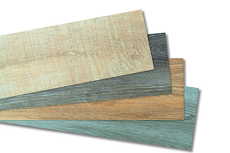 室内设计师的乙烯基瓷砖堆叠样品系列 新木纹乙烯基瓷砖 在白色背景上隔离的乙烯基地板材料 用于新家地板的聚合物乙烯基板材套装  P图片