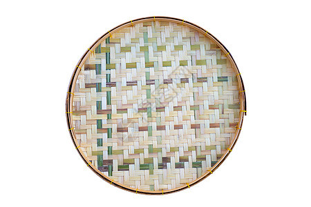 白色背景上的木竹打谷篮圆圈乡村稻草购物食物手工文化篮子竹子芦苇图片