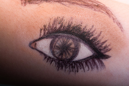 一只眼睛吸引着一个青少年的手臂棕榈草图化妆品睫毛插图绘画睫毛膏艺术男人女孩图片