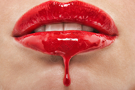 从女人嘴唇上滴下来的红色唇膏详细店铺图片