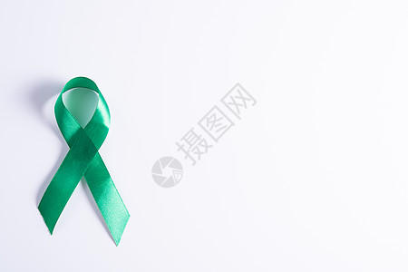 世界肾日 绿丝带对肾病的认识 孤立的白种背景图片