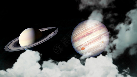 土星和木星背着夜空中的月光云图片