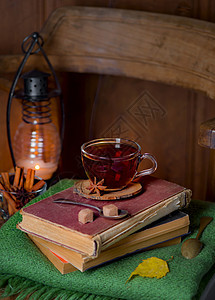 茶茶 书和嵌在木椅上的格子花园花束家具风格椅子桌子房子窗户装饰植物图片
