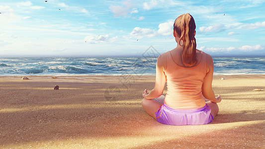 清晨在海边的海滩上进行瑜伽课 3D发音 -=Yoga班级=- 本字幕仅供学习交流 严禁用于商业用途图片