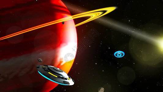 不明飞行物飞过背景 3D 渲染科幻地球科学旅行外星人气氛行星飞船星星小说图片