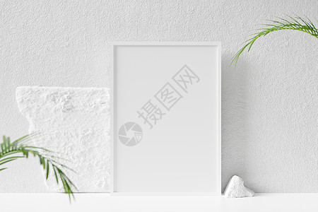 照片或海报设置模型渲染白色产品空白小样框架艺术展示边界墙纸图片